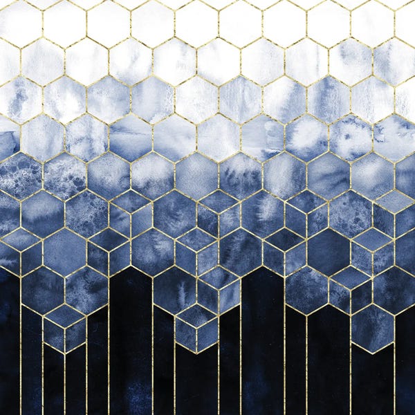 Nature Magick: Geometric Cubes Modern Navy Blue and Gold Abstract Watercolor by Nature Magick