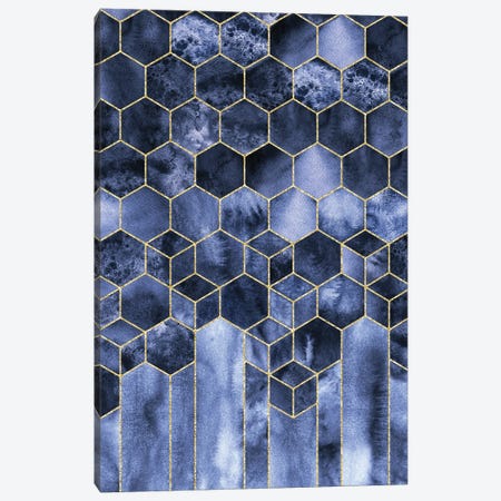Modern Geometric Navy Blue and Gold Abstract Cubes Watercolor Canvas Print #MGK653} by Nature Magick Canvas Print