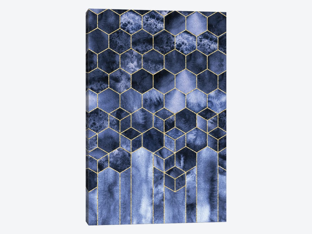 Modern Geometric Navy Blue and Gold Abstract Cubes Watercolor by Nature Magick 1-piece Canvas Art