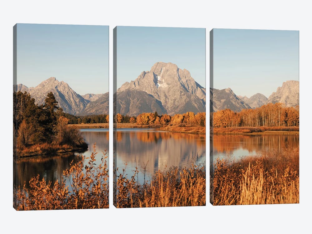 Fall Aspen Trees and Mountain Water Reflection Mt. Moranin Grand Teton National Park by Nature Magick 3-piece Canvas Artwork