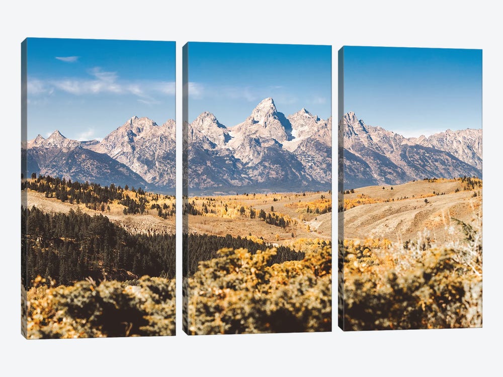 Fall Adventure Autumn Mountains and Aspen Trees at Grand Teton National Park Western Grand Tetons by Nature Magick 3-piece Canvas Art Print