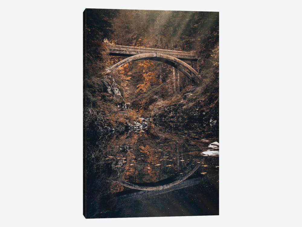 Fall Water Reflection of Moulton Falls Bridge with Autumn Leaves Lewis River by Nature Magick 1-piece Canvas Art Print