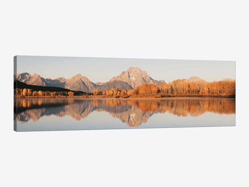 Fall Aspen Trees and Mountain Water Reflection Mt. Moran Autumn Leaves Grand Teton National Park Western by Nature Magick 1-piece Art Print
