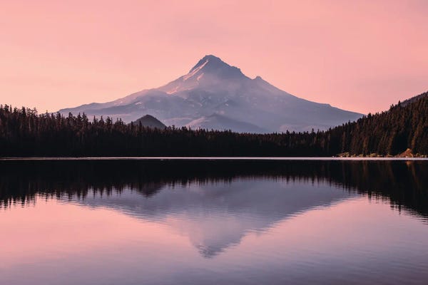 Lake Sunrises & Sunsets: Pastel Sunrise Mountain Lake Landscape by Nature Magick