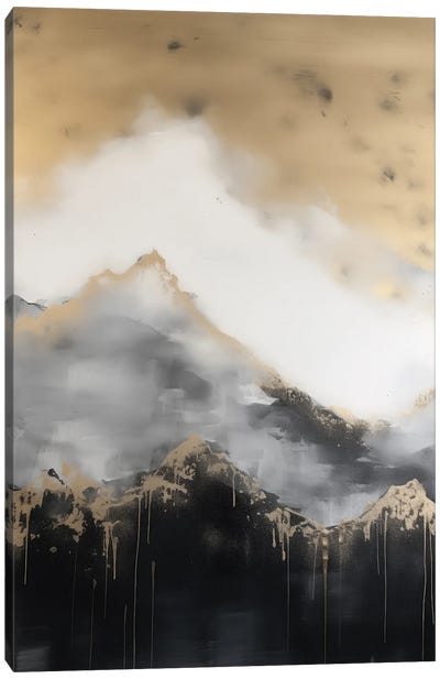Mountain Forest Gold Abstract Painting Canvas Art Print