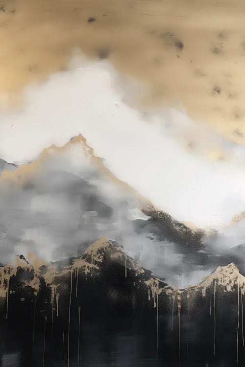 Mountain Forest Gold Abstract Painting