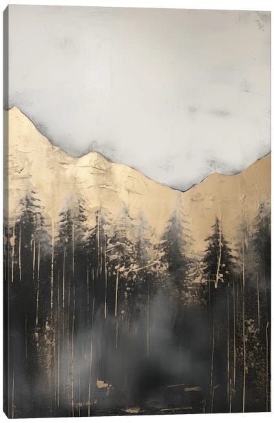 Mountain Forest Gold Abstract Painting III Canvas Art Print - Nature Magick