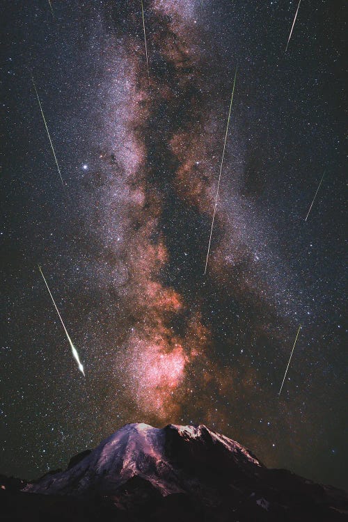 Mount Rainier Galaxy Dreams Space And Shooting Stars