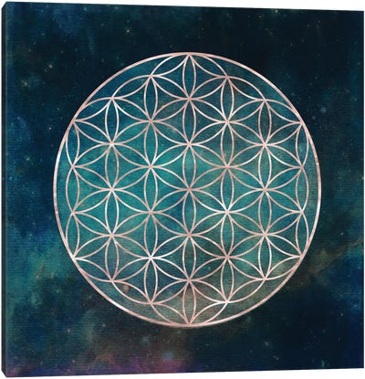 Mandala Flower Of Life Canvas Art Print - Teal Abstract Art