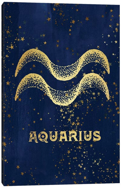 Aquarius Zodiac Sign Canvas Art Print - Blue & Gold Art
