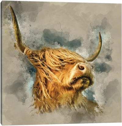Magnificence II Canvas Art Print - Highland Cow Art