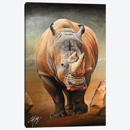 Black Rhino Canvas Print #MGO103} by Michael Goldzweig Canvas Artwork