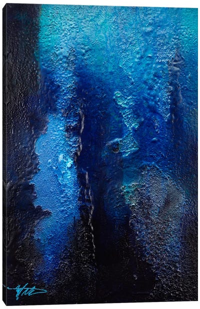 Deep Blue Coral Canvas Art Print - Black, White & Blue Art