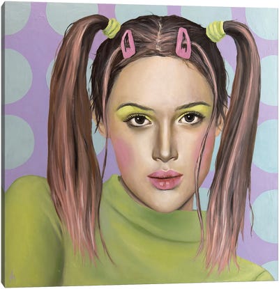Girl With Pink Hairpins Canvas Art Print - Preppy Pop Art