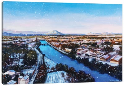 Ballina In The Snow, County Mayo Canvas Art Print - Conor McGuire