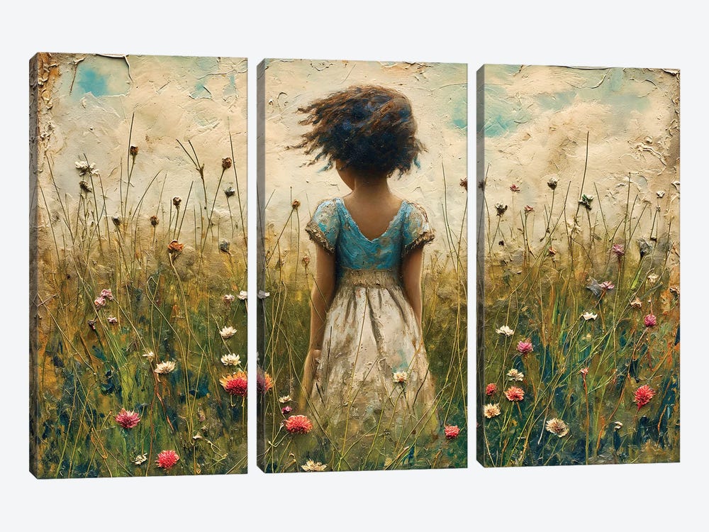 Young Girl In Blue Dress by Conor McGuire 3-piece Canvas Print