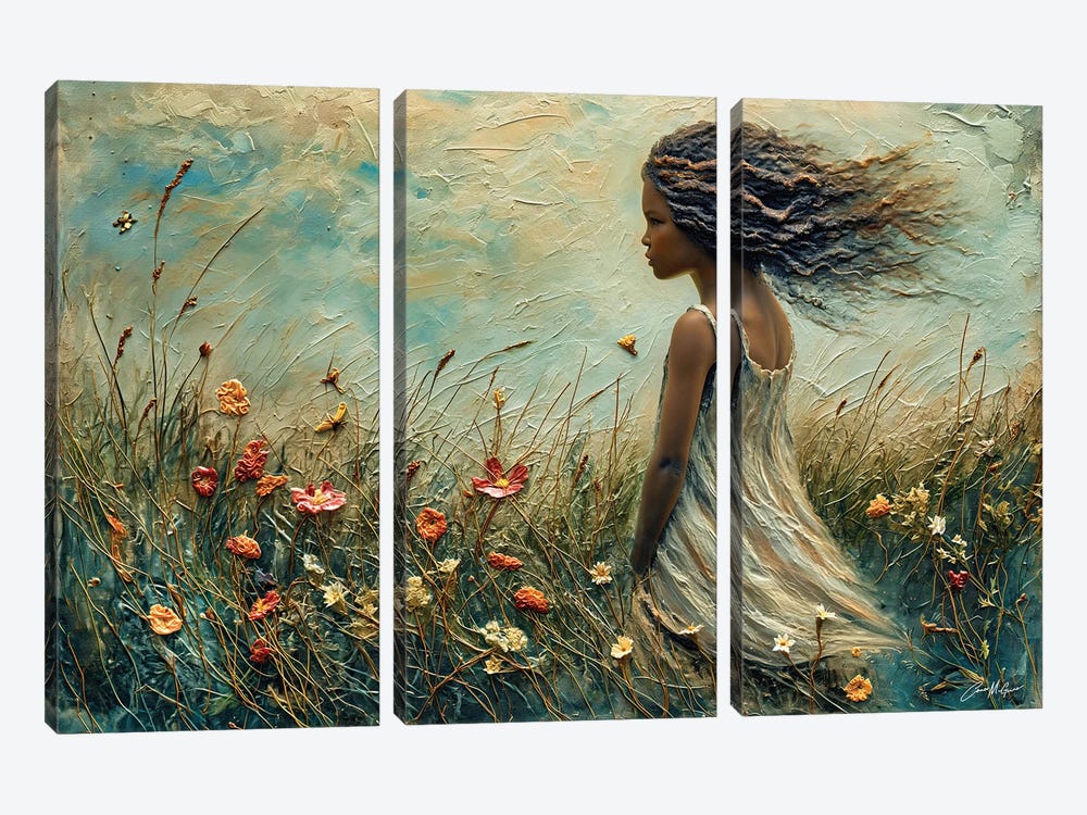 Young Girl With Wind In Her Hair by Conor McGuire 3-piece Canvas Artwork