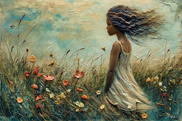Fields, Grasslands & Meadows: Young Girl With Wind In Her Hair by Conor McGuire