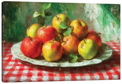 Still Life On Chequered Cloth II Canvas Art Print - Apple Art