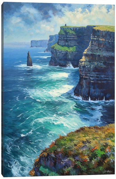 Cliffs Of Moher In Summer Canvas Art Print - Turquoise Art