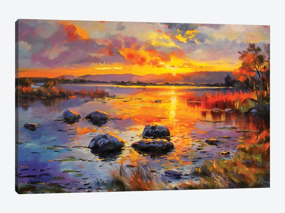 Lough Conn Sunset, County Mayo. by Conor McGuire 1-piece Canvas Art Print