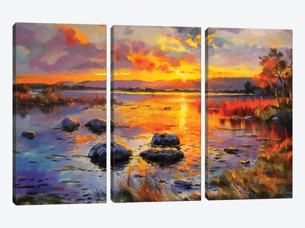 Lough Conn Sunset, County Mayo. by Conor McGuire 3-piece Canvas Art Print