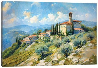 Tuscan Village On A Hill Canvas Art Print - Conor McGuire