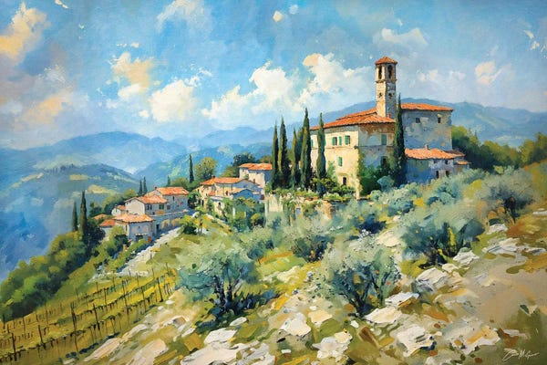 All Turquoise: Tuscan Village On A Hill by Conor McGuire