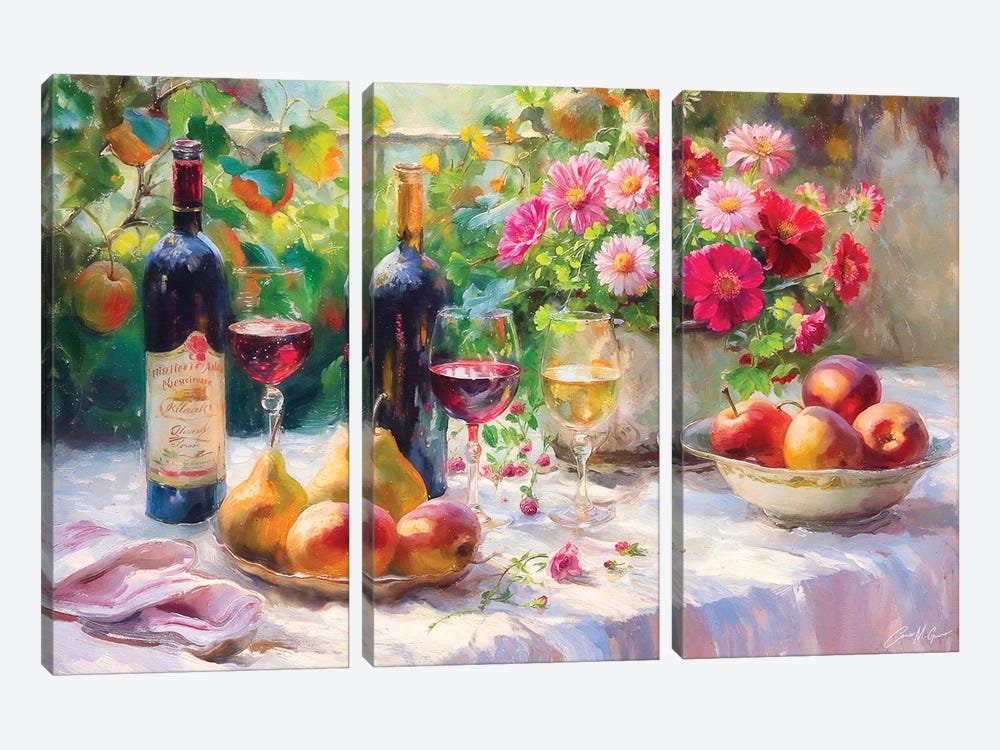 Red Wine And Flowers by Conor McGuire 3-piece Art Print