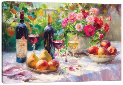 Red Wine And Flowers Canvas Art Print - Conor McGuire