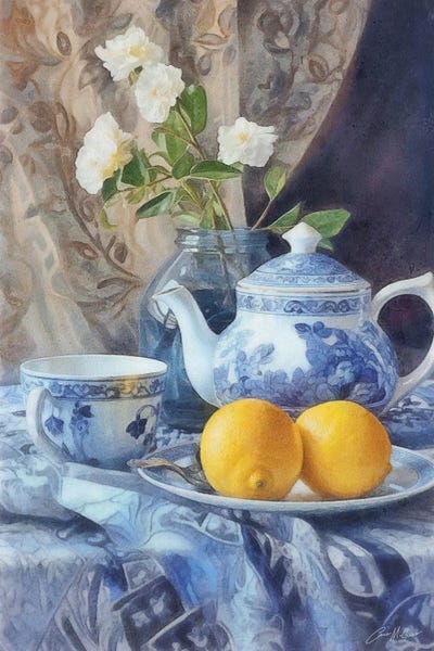 Charming Blue: Lemon And Blue Still Life by Conor McGuire