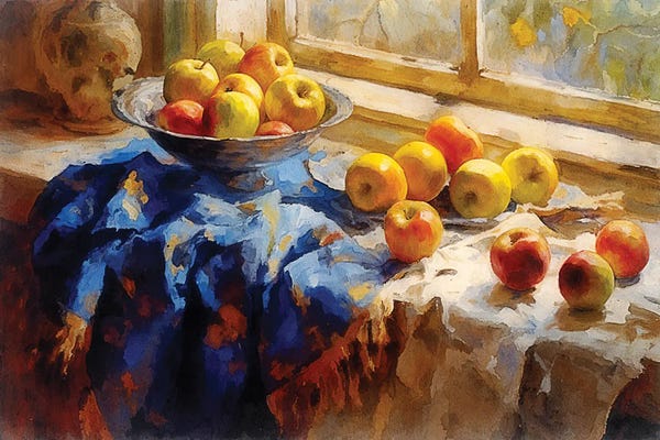 Windows: Applesand Dark Blue Cloth by Conor McGuire