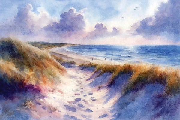 Contemporary Coastal: Walkers On Enniscrone Beach by Conor McGuire