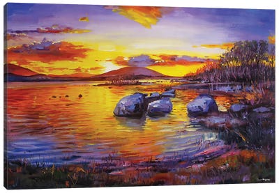 Pontoon Lake At Sunset, County Mayo Canvas Art Print - Art That’s Trending