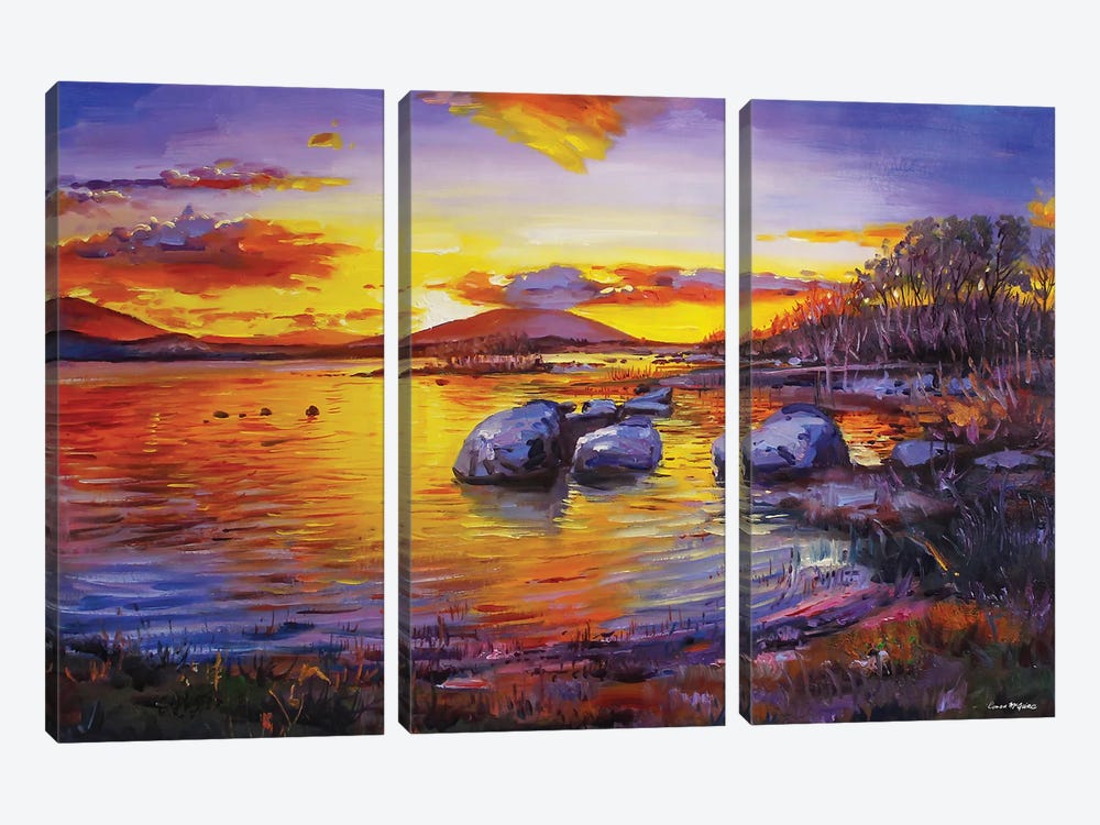 Pontoon Lake At Sunset, County Mayo by Conor McGuire 3-piece Canvas Wall Art