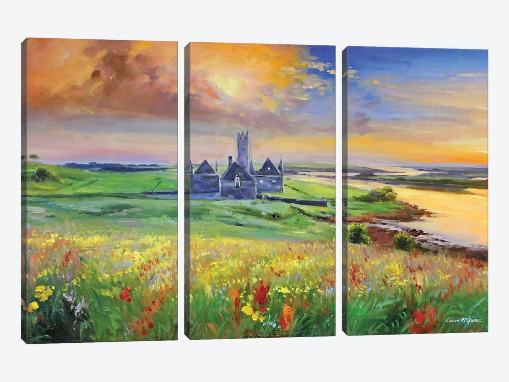 Rosserk Abbey On The River Moy, County Mayo by Conor McGuire 3-piece Art Print