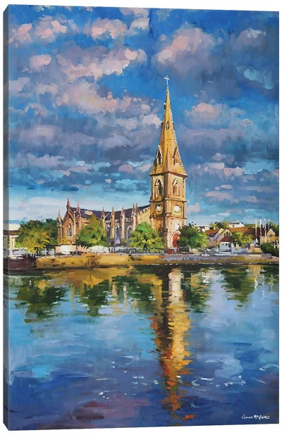 St Muredach's Cathedral Reflections In The River Moy, Ballina, County Mayo Canvas Art Print - Conor McGuire