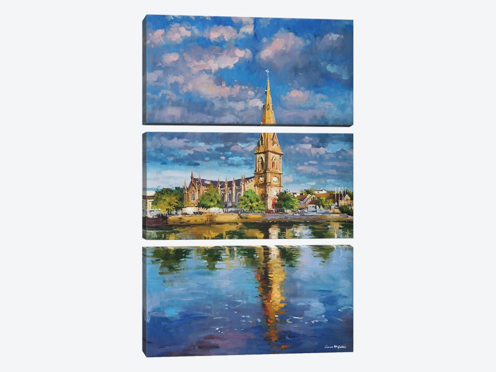 St Muredach's Cathedral Reflections In The River Moy, Ballina, County Mayo by Conor McGuire 3-piece Canvas Wall Art