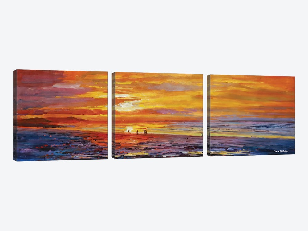Sunset On Enniscrone Beach, County Sligo by Conor McGuire 3-piece Canvas Artwork