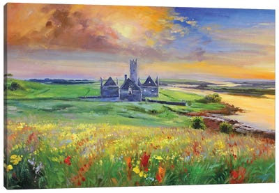 Rosserk Abbey On The Moy River, County Mayo Canvas Art Print - Castle & Palace Art