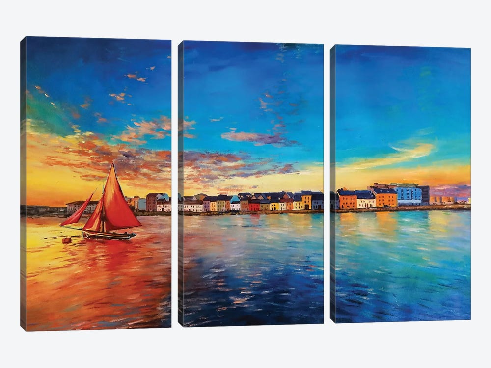 Galway Hooker At Sunset by Conor McGuire 3-piece Art Print