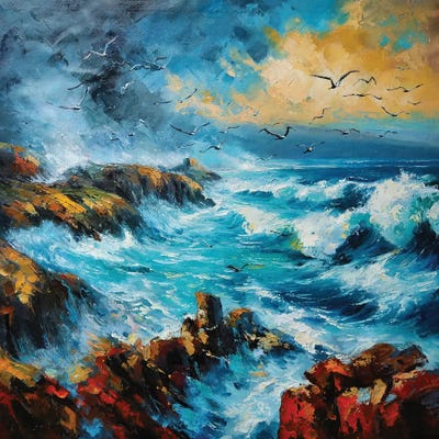 Sea Gulls In Storm, County Mayo by Conor McGuire canvas print