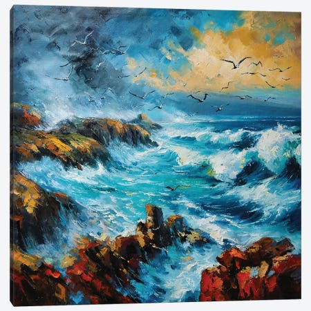Sea Gulls In Storm, County Mayo Canvas Print #MGY87} by Conor McGuire Canvas Art Print