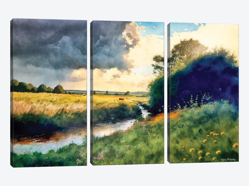Cattle By Stream, County Mayo by Conor McGuire 3-piece Canvas Wall Art