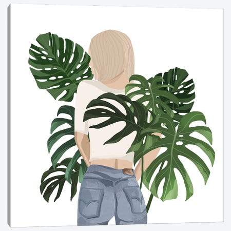 Girl With Monstera Leaves Canvas Print #MGZ71} by Ana Moguš Canvas Artwork