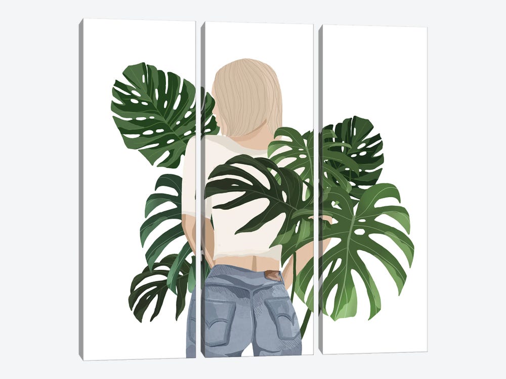 Girl With Monstera Leaves by Ana Moguš 3-piece Canvas Art