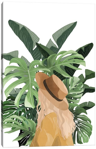 Girl And Palm Leaves I Canvas Art Print - Ana Moguš