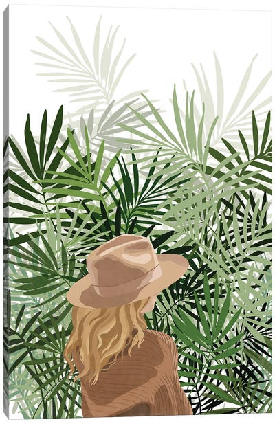 Girl And Palm Leaves II Canvas Art Print - Ana Moguš