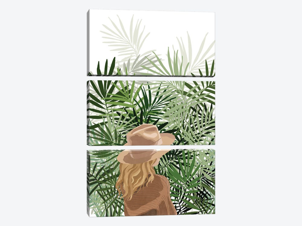 Girl And Palm Leaves II by Ana Moguš 3-piece Canvas Art Print