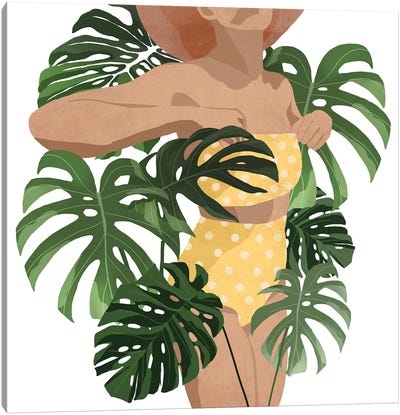 Summer With Monstera Leaves II Canvas Art Print - Ana Moguš